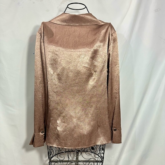 Essentials by Milano metallic gold button down shirt size L - Picture 6 of 9